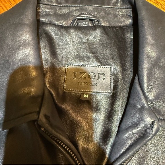 Izod Black Leather Jacket Size Medium - Picture 2 of 6